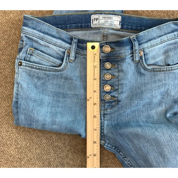 Free People Raw Hem Skinny Jeans Womens 26 Low Rise Button Fly Stretch Y2K Denim - Picture 6 of 8